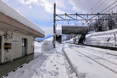 雪に埋もれる大沢駅
