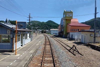 駅舎とホームと構内踏切